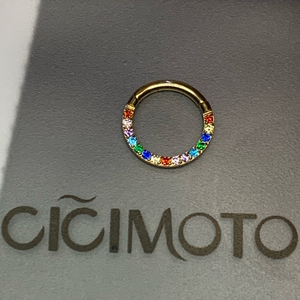 New - Rainbow Blinged Surgical Steel CZ Hoop Earring Daith, Tragus, Piercing - Picture 3 of 7